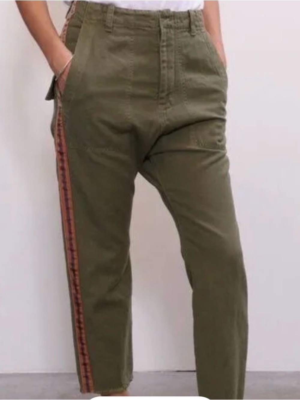 Nili Lotan Luna Pant- Olive Green Utility Pants with Side Stripe